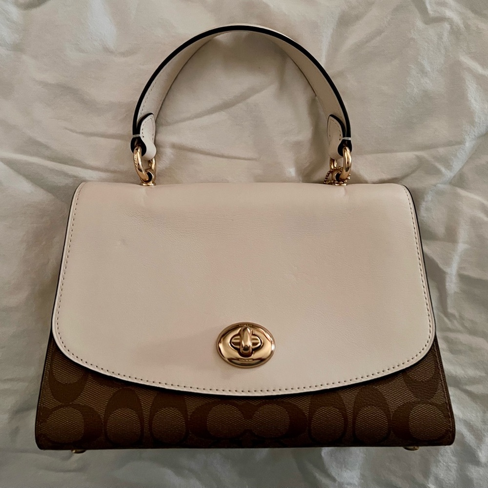 Coach Tilly Top Handle Satchel in White and Brown